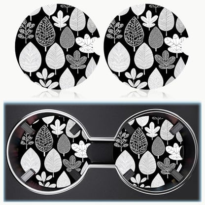 Ceramic Car Cup Holder Coasters Set of 2, 2.56 in Black Leaves - color: Black Leaves