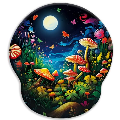 LIMKRIAN Mushroom Ergonomic Mouse Pad with Gel Wrist Rest, 9.8 x 8.6 in - color: Beautiful Mushrooms