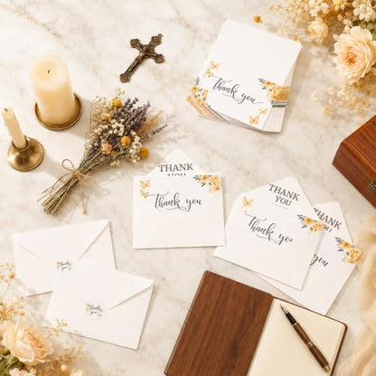Fumete 50 Set Funeral Thank You Cards, Yellow Butterfly - style: Yellow Butterfly