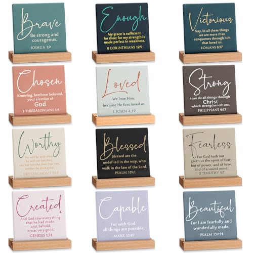 Yousoontic 12 Pcs Christian Desk Decor Bible Verse Plaque, Vintage Color - color: Vintage Color