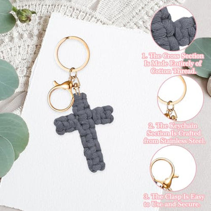 Knit Cross keychain Christian Gifts for Women Men Religious Gifts Bohe Backpack Charms Christian Keychain - color: Grey