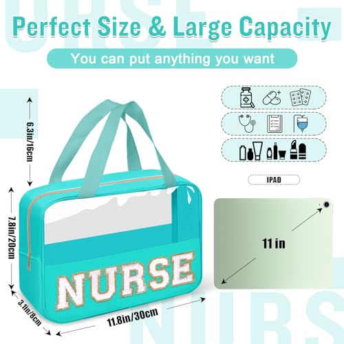Nurses Week Gifts Chenille Letter NURSE Makeup Bag for Women,Preppy Nurse Cosmetic Pouch Zipper with Handle Nurse Essentials Bag for Work Supplies,Medical Assistant Bag Nursing Students(NURSE-Green) - color: NURSE-Green