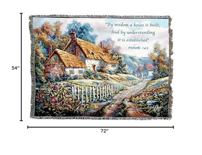Pure Country Weavers Clospie Village Garden Blanket - Scriptures - Proverbs 24:3 - Religious Gift Tapestry Throw Woven from Cotton - Made in the USA (72x54) - color: Proverbs 24:3, size: 72" x 54"
