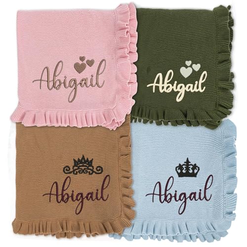 IZI POD Personalized Knit Baby Blanket, Embroidered Name Nursery Blanket, Cotton Knit Stroller Blankets, Gift for Baby, Birthday - Style 12 - color: Custom 14