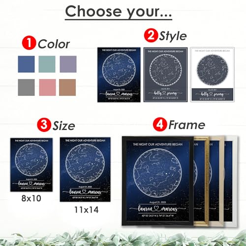 Custom Star Map Art Print - Fully Personalized (Your Details, Size, Color, Framing) | Romantic Gift Husband | Paper Anniversary | Special Ocassions Gift (e.g. Wedding, Birthday, etc) - color: Black & White, size: 11x14, style: Accent