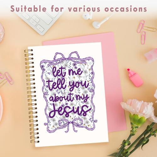 Lacama Bible Journal for Women, Christian Prayer Journal Pureple Notebook Gifts for Teen Girls Kids Women, Coquette Preppy Bows Cute Church Faith Journaling Hardcover Spiral Notebook 5.5x8.3 inch - color: Let Me Tell You About My Jesus - Purple