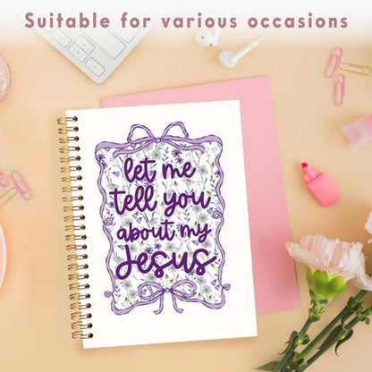 Lacama Bible Journal for Women, Christian Prayer Journal Pureple Notebook Gifts for Teen Girls Kids Women, Coquette Preppy Bows Cute Church Faith Journaling Hardcover Spiral Notebook 5.5x8.3 inch - color: Let Me Tell You About My Jesus - Purple