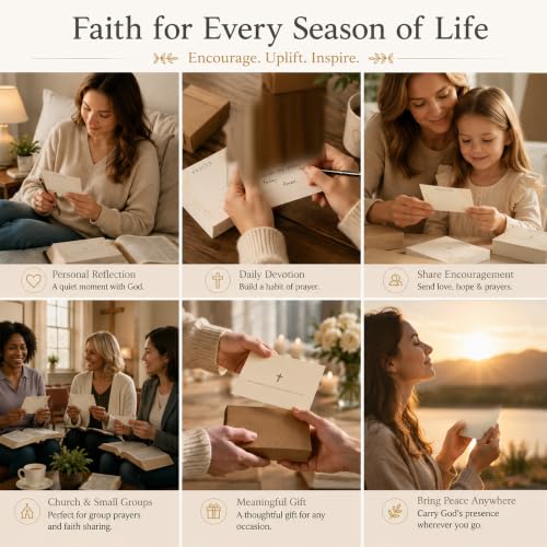 100 Pcs Lined Prayer Cards - 4x3 Christian Note Cards with Cross & Botanical Art - 250GSM Matte Paper Boxed Set for Church, Small Group & Prayer Requests - color: CHAMPAGNE