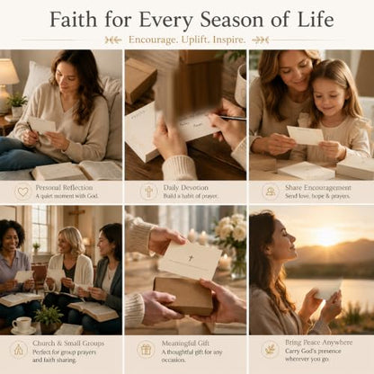 100 Pcs Lined Prayer Cards - 4x3 Christian Note Cards with Cross & Botanical Art - 250GSM Matte Paper Boxed Set for Church, Small Group & Prayer Requests - color: CHAMPAGNE