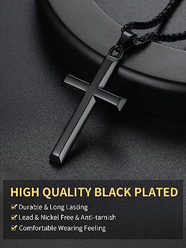 ChainsHouse Cross Necklace for Men, Black/18K Gold Plated/Stainless Steel Christian Jewelry Cross Pendant Necklace for Men, with Gift Box - color: d: Cross-Black