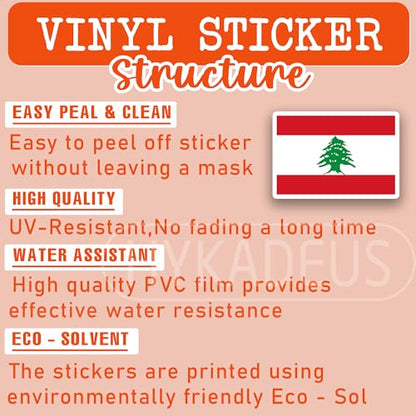 (3Pcs) Lebanon Flag Stickers – Lebanese National Flag Vinyl Decals, 3" x 2" - color: Lebanon