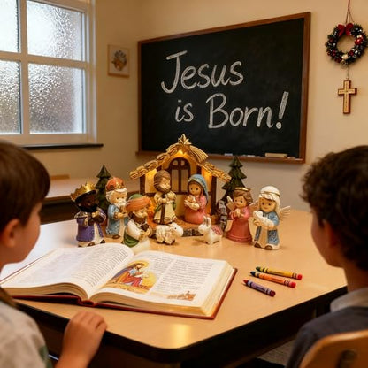 Nativity Set with LED Lights - 12Pcs Nativity Story Set with Little Figures