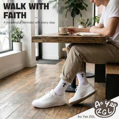 3 Pairs Unisex Cross Socks,Gifts for Christian: Easter Christmas - color: Matthew 19:26 - White
