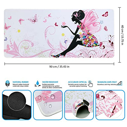 iCasso Extended Gaming Mouse Pad 35.4x15.7in,Game,Home,Butterfly Girl - color: Butterfly Girl