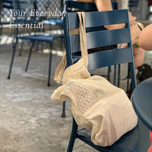 PILLOWPIA French Market Bag – Organic Cotton Tote, Handcrafted Adjustable Strap, Eco-Friendly 12-15" Farmers Market Carrier - color: Natural Modern