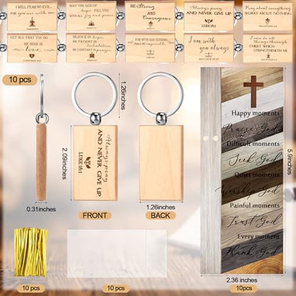 Spakon 10 Sets Christian Gifts Bulk, Scripture Keychain Pen Bookmark Set