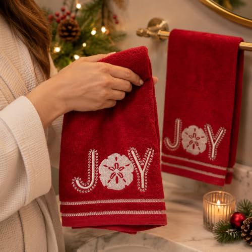 Christmas Red Guest Hand Bathroom Towels, Coastal Ocean Shell Joy, 16x26" - color: Shell Joy