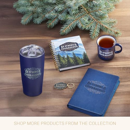 Christian Art Gifts Large 18 oz. Stainless Steel Travel Mug Tumbler for Men - color: Navy Blue/Strong & Courageous