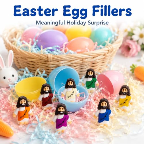 60 PCS Little Jesus Figures Mini Pocket Jesus Loves You Figurines for Easter Egg Stuffers Church Giveaways Baptism Religious Inspirational Gifts
