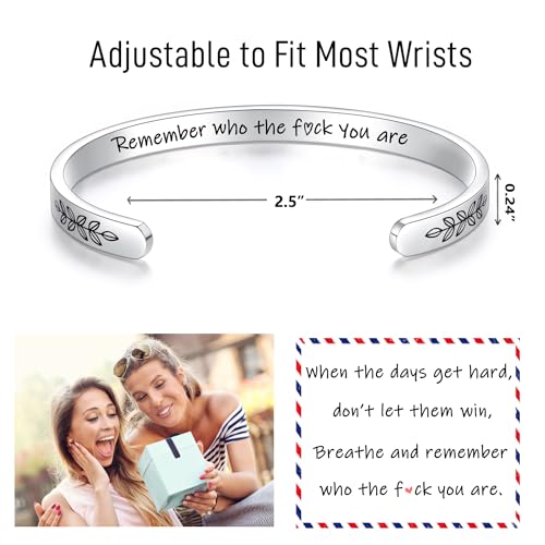 TONY & SANDY Cuff Bracelets for Women Teen Girls Best Friend Sister Mom Daughter Granddaughter Easter Birthday Mother's Day Christmas Stocking Stuffers for Teen Girls Women Jewelry - style: 1 - Remember who the f you are bracelet