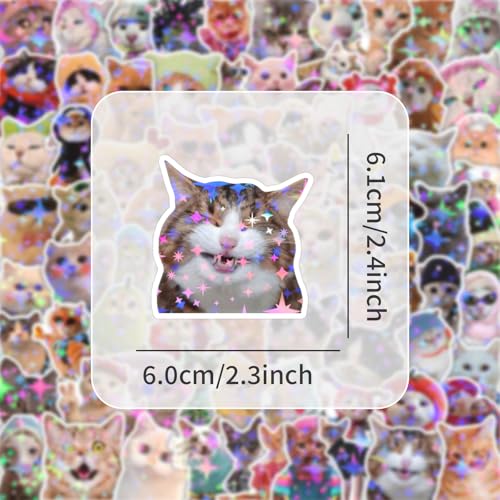 200 PCS Holographic Cat Stickers Pack, Kawaii Cat Meme Stickers Funny Kitten Sticker for Water Bottles Laptop Luggage Suitcase, DIY Waterproof Vinyl Decals Gifts for Adults - style: 200 PCS Holographic Cat Meme Stickers - With Gifts Box