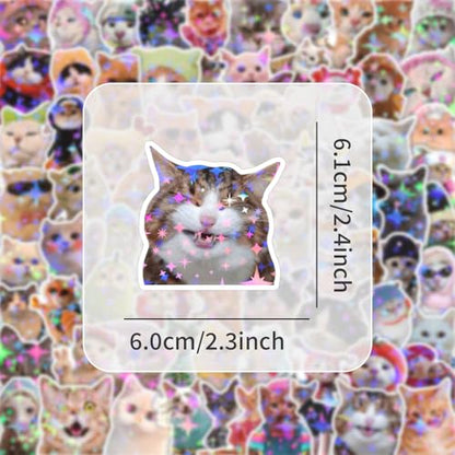 200 PCS Holographic Cat Stickers Pack, Kawaii Cat Meme Stickers Funny Kitten Sticker for Water Bottles Laptop Luggage Suitcase, DIY Waterproof Vinyl Decals Gifts for Adults - style: 200 PCS Holographic Cat Meme Stickers - With Gifts Box