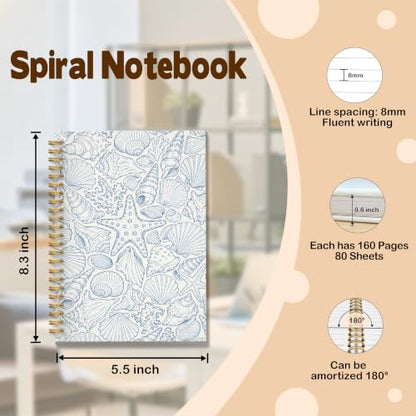 JMICTUB Blue Coastal Beach Spiral Notebook 5.5x8.3, Ocean Nautical Seashell Starfish Marine Biology Hardcover Lined Journal - color: Spiral notebook-15