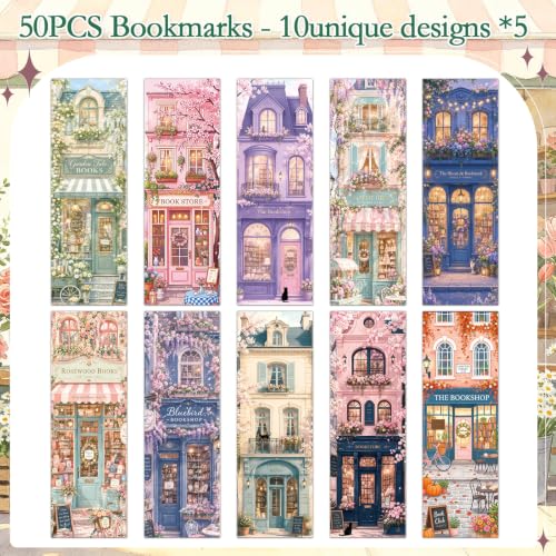 50 Pcs European Bookstore Bookmarks Gift Book Marks for Book Lover - color: European Bookstore