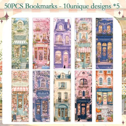 50 Pcs European Bookstore Bookmarks Gift Book Marks for Book Lover - color: European Bookstore