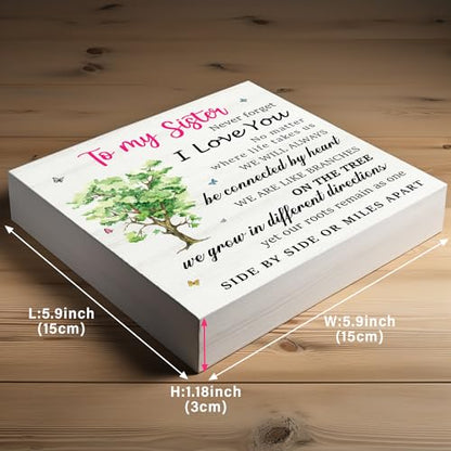 Sister Office Wood Box Sign Decor Desk Sign, To My Sister Birthday Christmas Wedding Gifts for Sister Bestie Gift, Soul Sister Wooden Box Block Sign Home Office Shelf Decoration10PF028