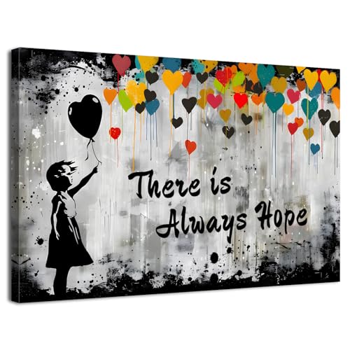 Banksy Wall Art Black and White Wall Decor Colorful Girl Balloons Picture Inspirational Quotes Canvas Prints Painting There is Always Hope Poster Artwork for Bedroom Living Room Home Decoration 12x16” - color: Banksy, size: 16"L x 12"W