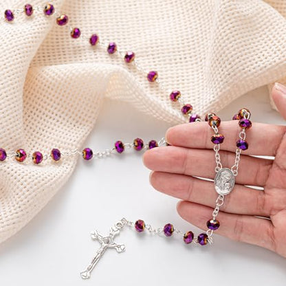 ROCEEI 12/24 Set Catholic Rosary Beads Necklace Bulk - color: Purple