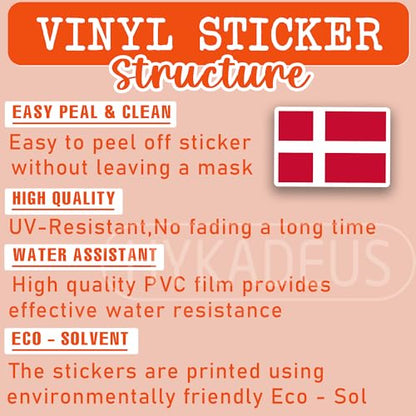 (3Pcs) Denmark Flag Stickers, Danish Sticker Dane National Flag Vinyl Decal - color: Denmark