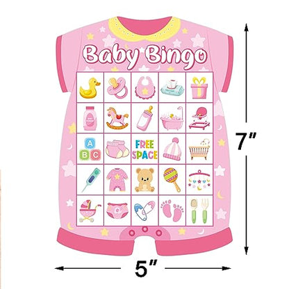 Baby Shower Bingo Cards - 24 Guests Pink Newborn Baby Bingo for Shower Party Supplies - color: Baby Girls