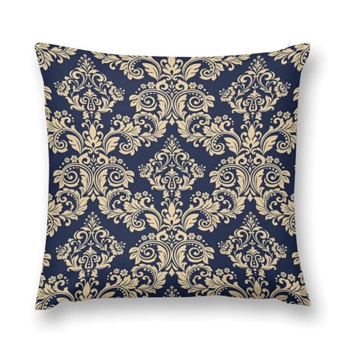 Blue Damask Throw Pillow Cover Vintage Classic Luxury Oriental Damask Floral Couch Sofa Pillowcases Gold and Navy Blue Gothic Bohemia Flowers Pillows Cushion Case for Bed Chair 18x18inch - color: Damaskblack-18