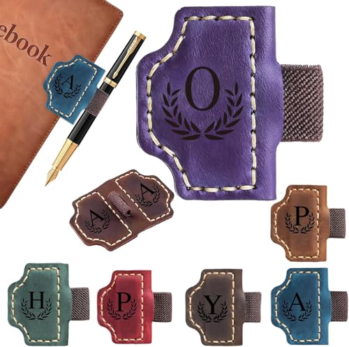 Custom Bygone Mark Bookmark with Pen Holder, 26 Letters Name Initial Erebloom Personalized Magnetic Leather Book Mark, Magnetic Pen Holder Bookmark for Reading Men Women (Purple, O) - color: Purple, size: Initial O