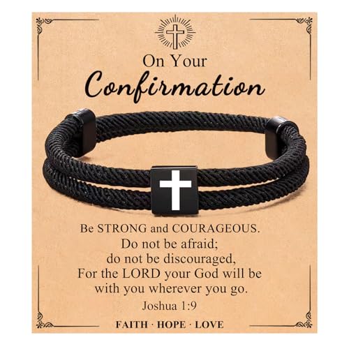 Black Cross Bracelet for Men Boys Birthday Easter Valentines Baptism Confirmation Graduation Christmas Gifts - style: Confirmation