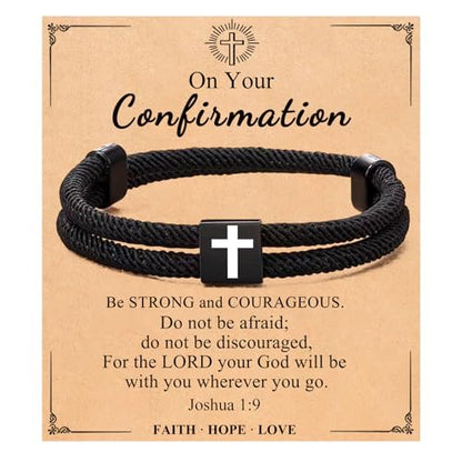 Black Cross Bracelet for Men Boys Birthday Easter Valentines Baptism Confirmation Graduation Christmas Gifts - style: Confirmation