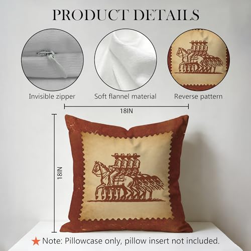 Vintage Cowboy Pillow Cover 18x18 Double-Sided, Western Home Decor, Rustic Country Cowboy Riding Stamp Decorative Pillowcase Throw Pillow Cover for Couch Bed - color: Color-6