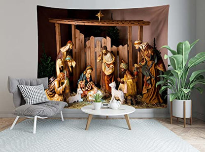 Loccor Chritmas Nativity Scene Tapestry 140x100 Inch Extra Large Manger Scene Jesus Figurines Virgin Mary Wall Hanging Christian Religious Wide Wall Art for Xmas Church Bedroom Living Room Decor - size: 140"L x 98"W