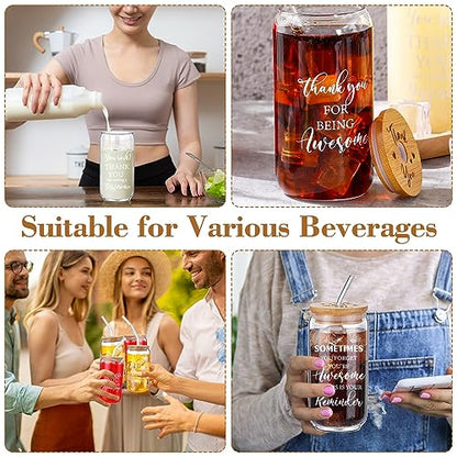 Tioncy 8 Pcs Employee Gifts 16oz Thank You Glass Cups Bamboo Lid Straw - style: Thank You