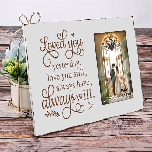 EXQUIDECA Wooden Rustic White Engraved Love You Picture Frames 4x6 Inches - color: white love you still