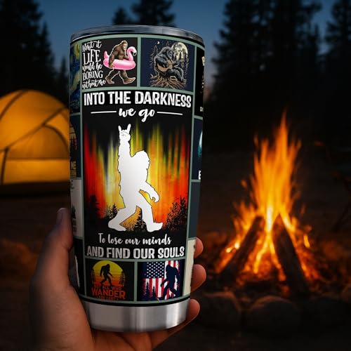 20 Oz Big foot Tumbler – Sasquatch Travel Cup for Men & Women, Funny Cryptid Coffee Mug, Big Foot Lover Gift, Keeps Drinks Hot & Cold - color: Bigfoot All