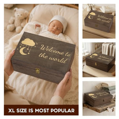 Welcome to the World Engraved Wooden Keepsake Box, Newborn Baby Memory Box with Inside Engraving, Baby Milestone Storage Box for Photos, Cards & Precious Keepsakes , X-Large ,14.15 x 9.5 x 4.5" - size: X-Large, style: Baby
