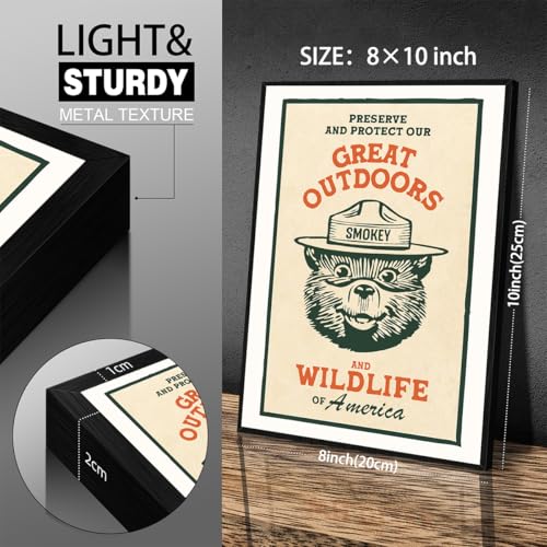 Cute Kids Bear Wall Art Nature Conservation Wildlife Animal Poster Retro Beige Cabin Canvas Prints 08x10 inch Black Framed for Outdoorsy Camping Wall Decor - color: Beige-bframed, size: 10L" x 8W"