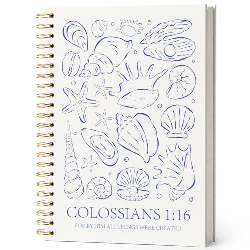 Bible Study Journal for Women,Christian Faith Gifts for Women Teen Girls,Church Sermons Notes Journal,Seashell Colossians 1:16 Bible Hardcover Spiral Notebook 5.5x8.3 - color: conchs colossians 1:16