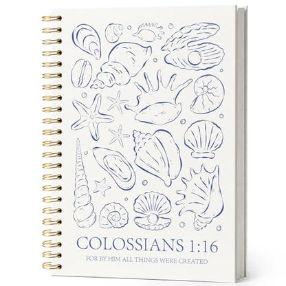 Bible Study Journal for Women,Christian Faith Gifts for Women Teen Girls,Church Sermons Notes Journal,Seashell Colossians 1:16 Bible Hardcover Spiral Notebook 5.5x8.3 - color: conchs colossians 1:16