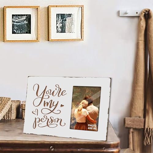 You Are My Person Wooden Rustic White Engraved Picture Frames 4x6 Inches - color: white you are my person