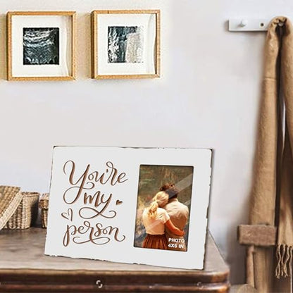 You Are My Person Wooden Rustic White Engraved Picture Frames 4x6 Inches - color: white you are my person
