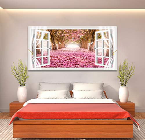 AH40174 Wall Art CanvasTrees and Pink Rose Paintings Printed Pictures Stretched and Framed Ready to Hang for Home Decorations Office Wall Decor Artwork 28x56inch - color: Pink, size: 56"L x 28"W